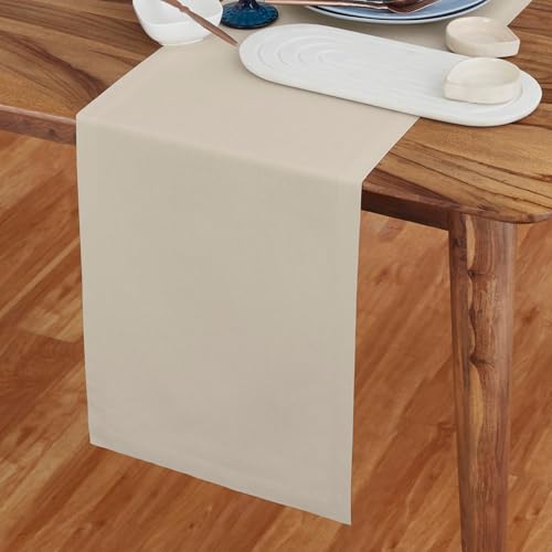 Cotton Linen Rectangular Table Runner - Dru 14 x 132 Inches - Natural Linen