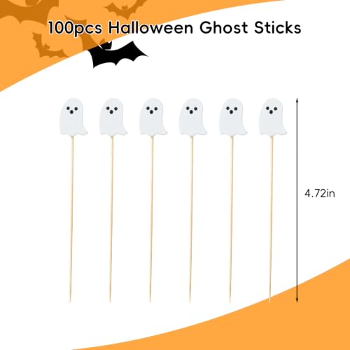 Halloween Ghost Bamboo Cocktail Picks - 100 Pack for Food & Drink Decoration