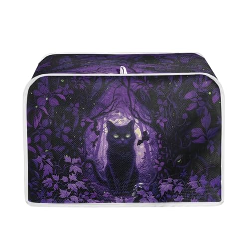 Cat Bat Maple Leaves Print 2 Slice Toaster Cover - Dustproof Kitchen Accessory - Halloween Decoration