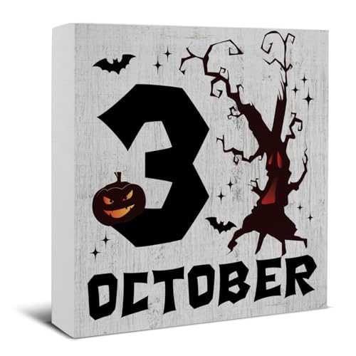 Halloween Wooden Sign Decor - 5x5 Inch Spooky Ghost Theme Table or Wall Sign