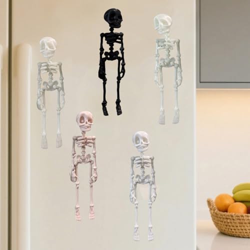 Halloween 3D Printed Skeleton Magnet Set - Style 4, Luminous Green & Blue, Poseable Fridge Magnets, 7-Inch, 5 Pieces