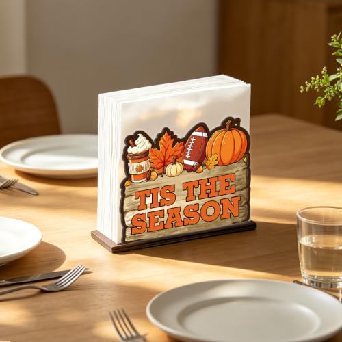 Fall Pumpkin Napkin Holder - Rustic Wood Tis The Season Decoration (Variation C)