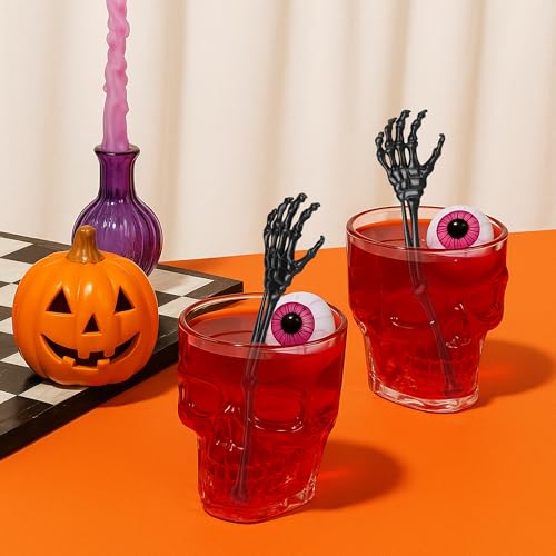 Black Skeleton Cocktail Stirrers - 60 Pcs Reusable Halloween Drink Picks