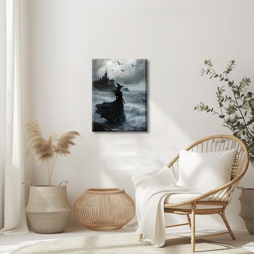 Halloween Horror Witch Canvas Wall Art - 10x8 Inches Dark Gothic Decor