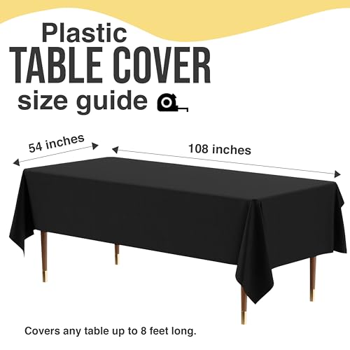 Disposable Black Plastic Tablecloth 54x108 Inch 12 Pack Thicker Premium Cover