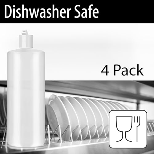 Bar5F Plastic Squeeze Bottles, 32oz, 4-Pack, FLip Cap, BPA-Free, for Shampoo, Cleaning, Pets