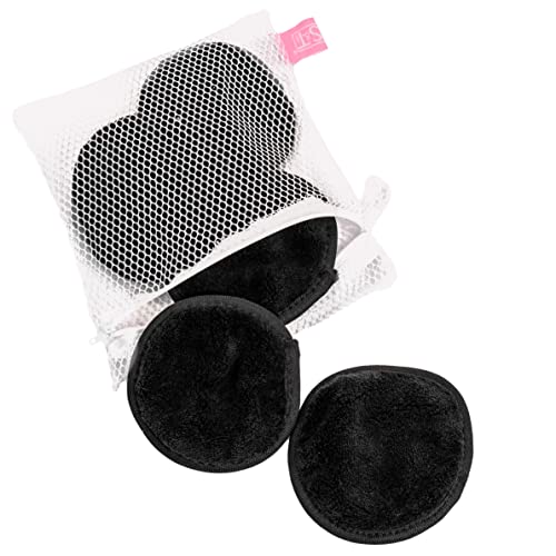 Reusable Makeup Remover Wipes 4-Inch Black Face Towels with Laundry Bag - 5 Pack