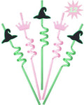 Pink and Green Reusable Witch Hat & Crown Drinking Straws - Party Favors Set of 12