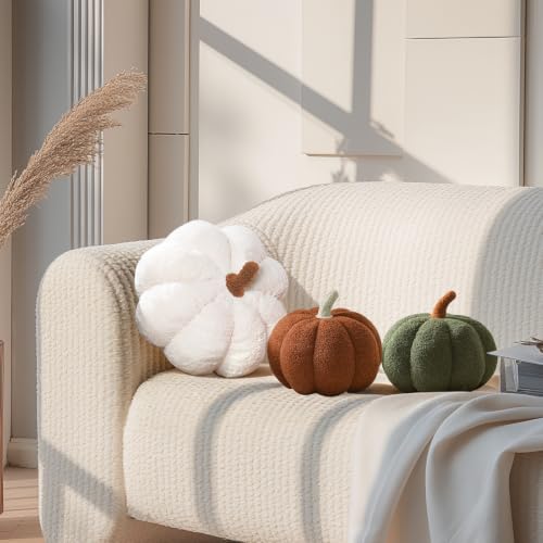 Fall Pumpkin Pillow Set - Brown, White & Green 3-Piece Halloween & Thanksgiving Decor