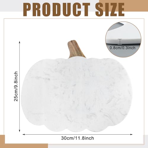 Pumpkin Shaped Marble Cheese Board - Fall Autumn Decorative Serving Tray - White, 11 x 9.8 Inch
