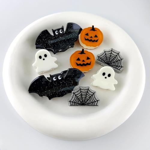 Halloween Tiny Claw Hair Clips Set - Pumpkin, Ghost, Bat & Spider Web Designs - Black, White, Orange, Grey