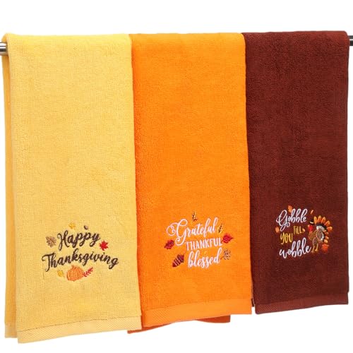 Halloween Hand Towels Set - Multicolor Embroidered Turkey - 3 Pieces, Autumn Decor