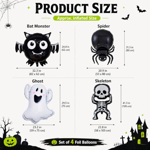 Halloween Foil Balloon Set - Ghost Spider Skeleton Bat Decorations for Party
