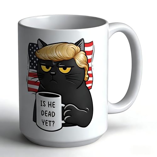 Black Is He Dead Yet Coffee Mug 15 oz Ceramic Funny Gift for Liberals