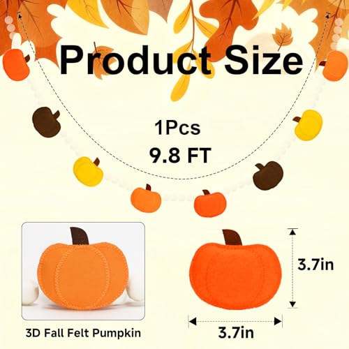 Fall Pumpkin Garland Decor - Pre-Strung Autumn Felt Banner for Thanksgiving & Halloween