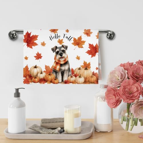 Hello Fall Schnauzer Dog Kitchen Towels - 16x24 Inch Dishcloths Gift Set