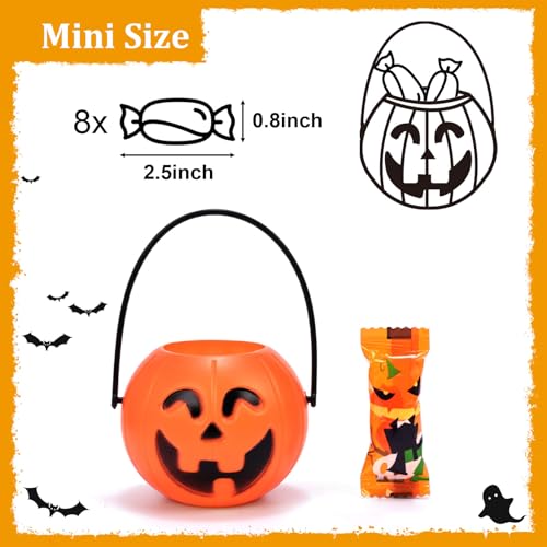 Mini Halloween Pumpkin Buckets Set - 12 Small Trick-or-Treat Candy Bags