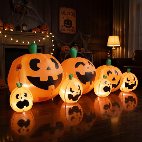 Halloween Inflatable Pumpkin Group Decoration - 7.5 Feet Large Outdoor Festive Decor - Pumpkin Group Variation