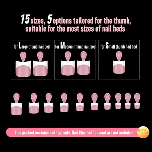 Short Sharp Square Toe Nail Tips with Moon Curve, French White & Berry Pink Set