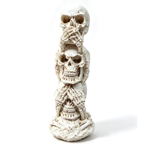Gothic Skull Statue - See Hear Speak No Evil Stacked Skeleton Decor for Halloween & Home