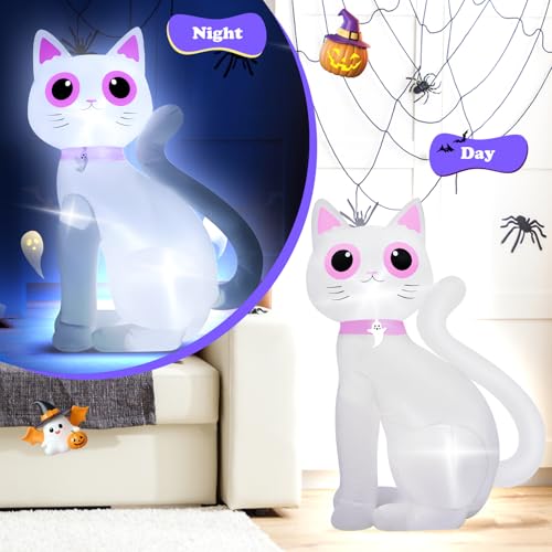 Inflatable Halloween White Cat Decoration - 3.5FT Yard & Indoor Decor with LED Lights - Variation: White Cat