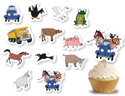 Farm Animal Cake Topper and Cupcake Toppers Set - Blue Truck Birthday Decorations, 42 Pieces