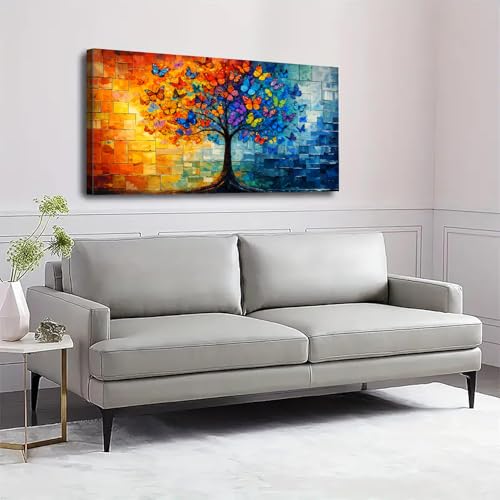 Tree of Life Wall Art Canvas - Colorful Butterfly Tree of Life 40" x 20"