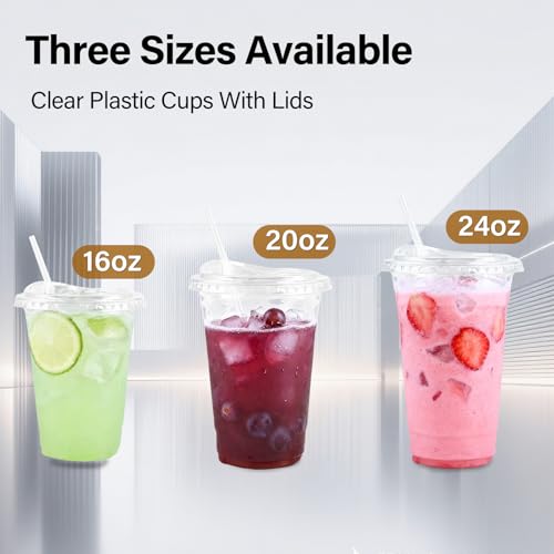 50 Pack Clear Disposable Plastic Cups with Lids and Straws - 20 oz Party Tumblers