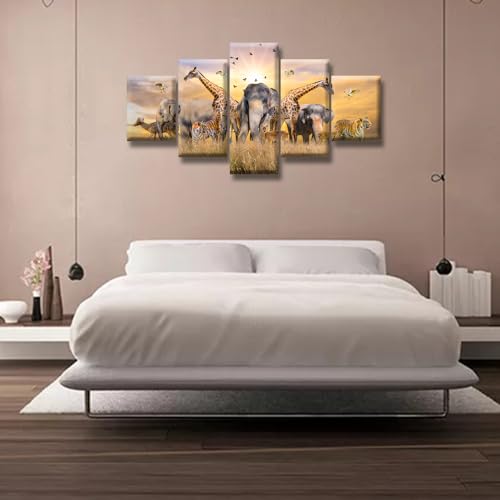 Animal Wildlife Conservation Canvas Wall Art - 5 Piece Framed Set - Variation Animal-9 32x60 Inch