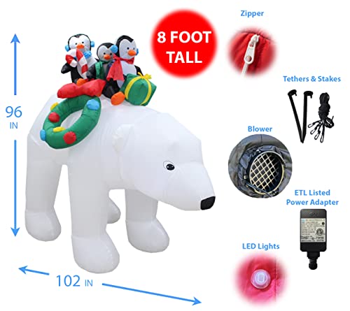 8 Ft Inflatable Christmas Yard Decoration with Penguins and Polar Bear