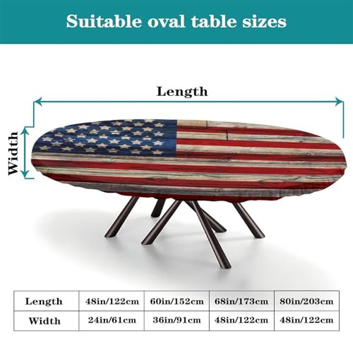 Custom Fitted Oval Tablecloth with American Flag - 60 x 42 Inch, Elastic Edge, Personalized Picnic & Party Cover