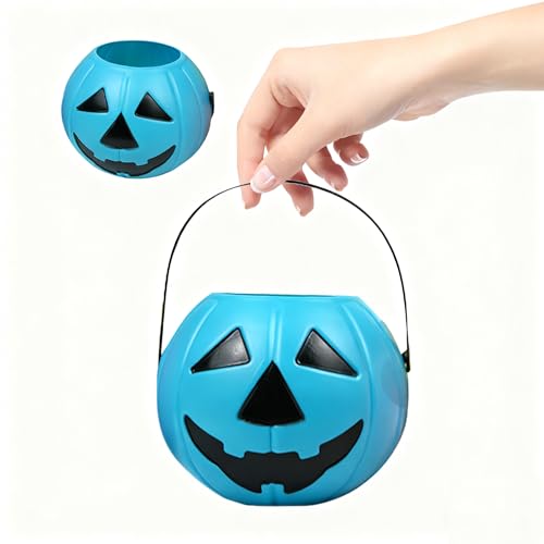 Blue Halloween Pumpkin Candy Bucket with Handle - 8.3 Inch Trick or Treat Toy