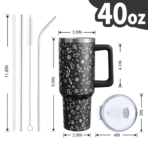 Halloween Ghost 40oz Tumbler Cup with Handle & Straw - Black Ghost Variation
