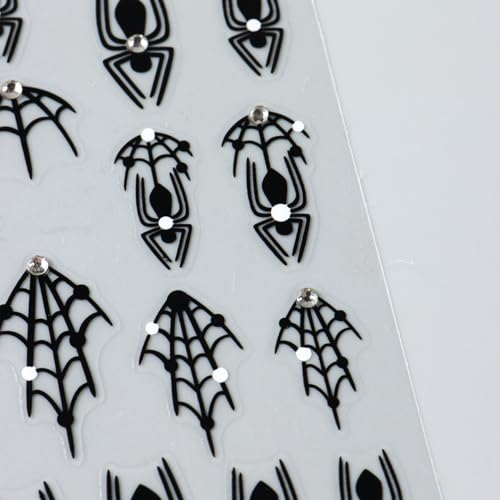 Halloween Spider Nail Stickers Rhinestone Spider Web Self-Adhesive 3D Nail Art Decals - Black Spider Web Variation