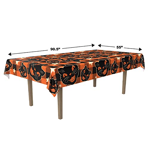 Black Cat Halloween Table Cover - 55 x 90.5 Inch Rectangular Fabric Decor - Variant: 90.5" x 55"