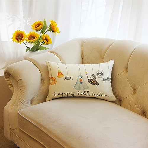 Halloween Ghost Throw Pillow Cover 12x20 Inch Jack o Lantern Candy Corn Decor