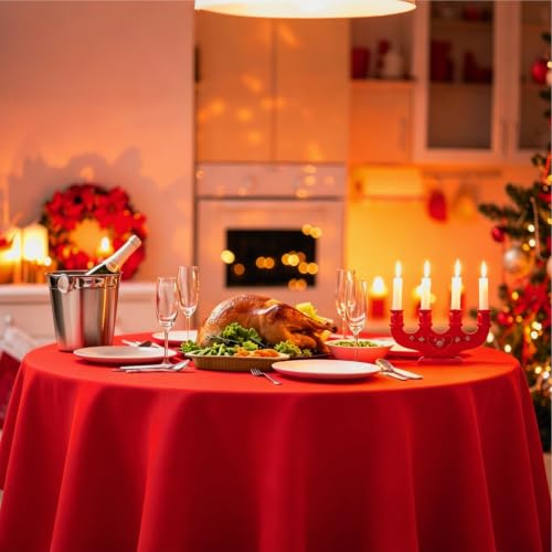 Round Christmas Disposable Plastic Tablecloth - 12 Pcs, Party Cover, Waterproof & Stain-Resistant