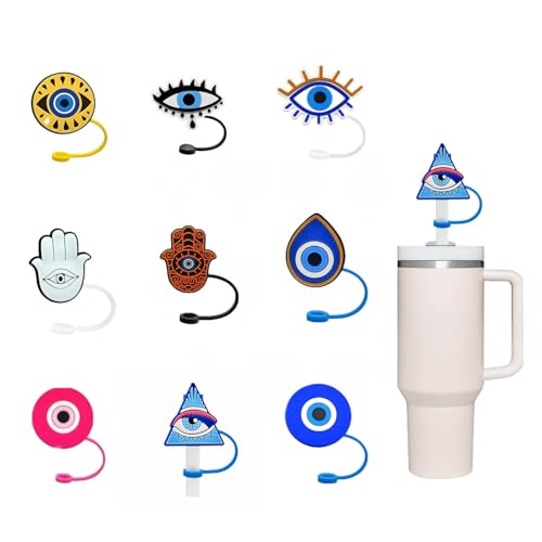 Evil Eyes 8mm Silicone Straw Cover Tips for Stanley Cup - Reusable Splash Proof Protector