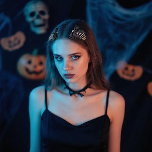 Halloween Skeleton Hand Hair Clips with Bowknot for Women Party Cosplay Accessories