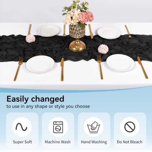 Black Cheesecloth Table Runner 17x108 Inches - 6 Pack Boho Wedding Party Decor