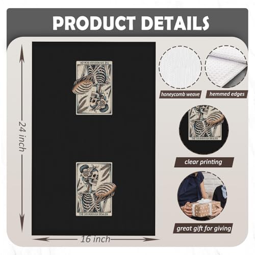 Gothic Skeleton Sourdough Bread Baking Kitchen Towel - Decorative, 16x24 Inch, Color-06