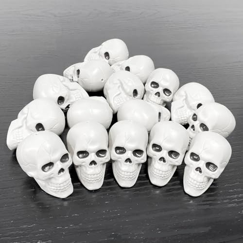 Halloween Plastic Skull Decorations - 16 Bulk 2.75 Inch Spooky Skulls
