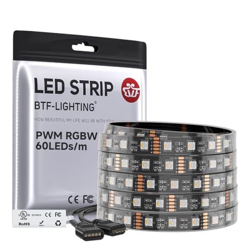 RGBW LED Light Strip 16.4ft Warm White & RGB + White 3000K-3500K, IP67, Black PCB