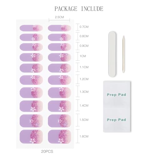 Purple Flower Semi Cured Gel Nail Stickers - Gradient Nail Art Wraps