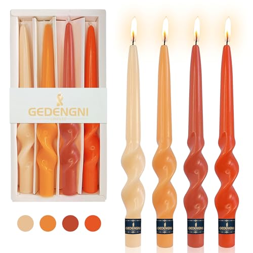 Orange Spiral Taper Candles - 9 Inch Fall Long Candlesticks, Holiday Decor - ORGMIX