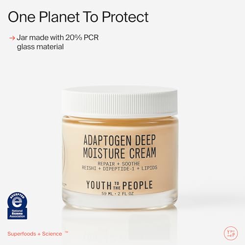 Youth To The People Adaptogen Skin Repairing Moisture Cream, Hydrating Face Moisturizer for Sensitive & Dry Skin, Soothes Skin Barrier, Dermatologist Tested, Fragrance-free, Vegan - 2 Fl Oz