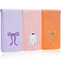 Halloween Ghost Hand Towels Set - Purple Orange 3 Pcs Bathroom Cotton Towels with Embroidery - Variation of THIS listing