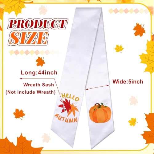 Fall Wreath Sash Set - White and Pumpkin Autumn Front Door Decor, 2 Pieces