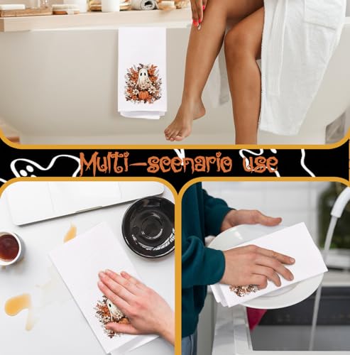 Halloween Ghost Kitchen Towels - Fall Pumpkin & Halloween Dish Hand Towels, 16x24 Inches