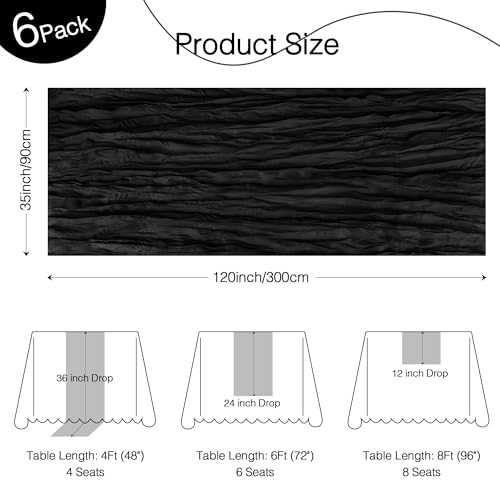 Black Cheesecloth Table Runner Set - 6 Pack 10ft Rustic Boho Decor Variation of Black / 10ft x 6 pcs